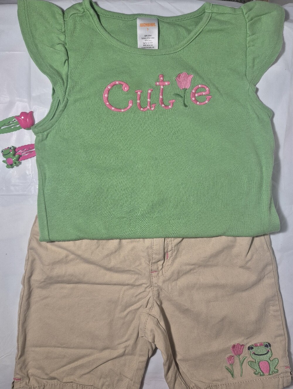 2012 Gymboree 'Bright Tulip' Girls Size 5 Outfit And Matching Hair Clips